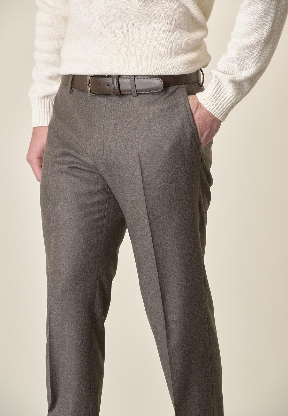 Angelico Pantalone marrone flanella lana vergine custom fit Qualità
