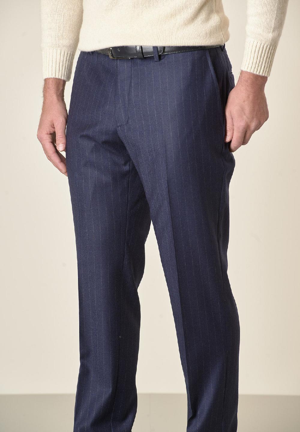 Angelico Pantalone blu gessato lana vergine custom fit Vendita