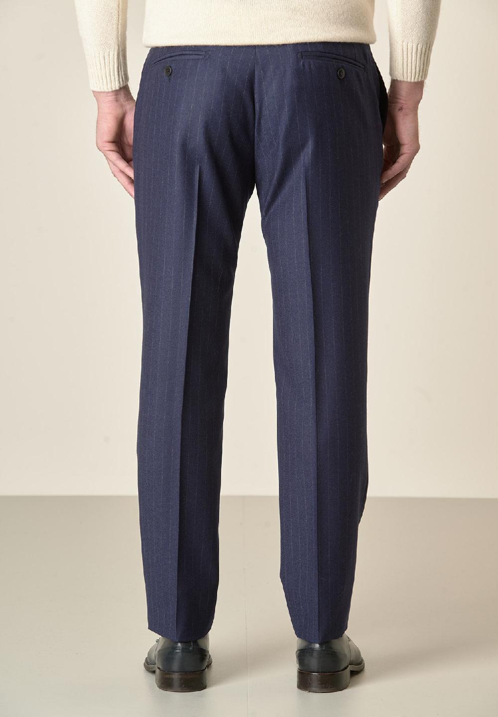 Angelico Pantalone blu gessato lana vergine custom fit Vendita