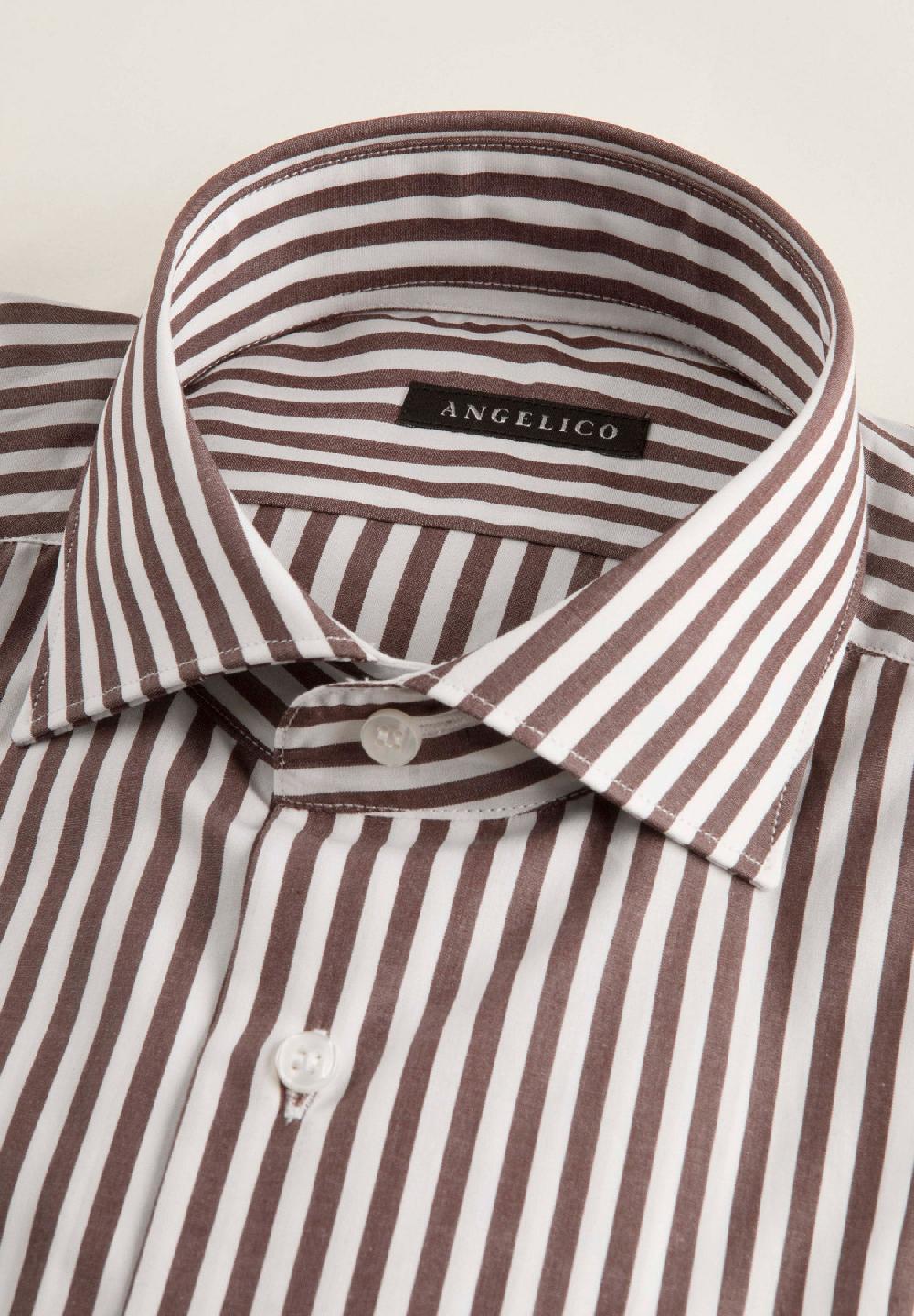 Angelico Camicia marrone bianca bacchettina cotone slim fit Acquista Ora