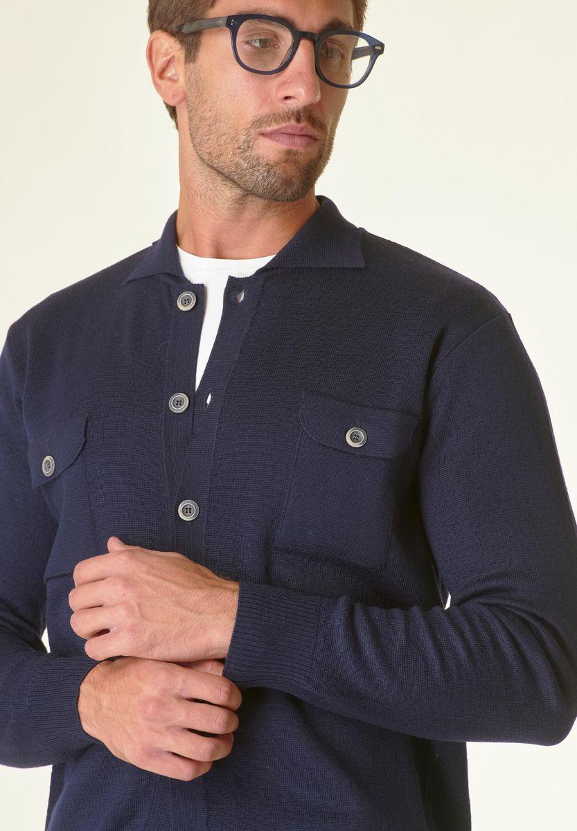 Angelico Giacca in maglia blu con taschini misto lana Vendita Calda