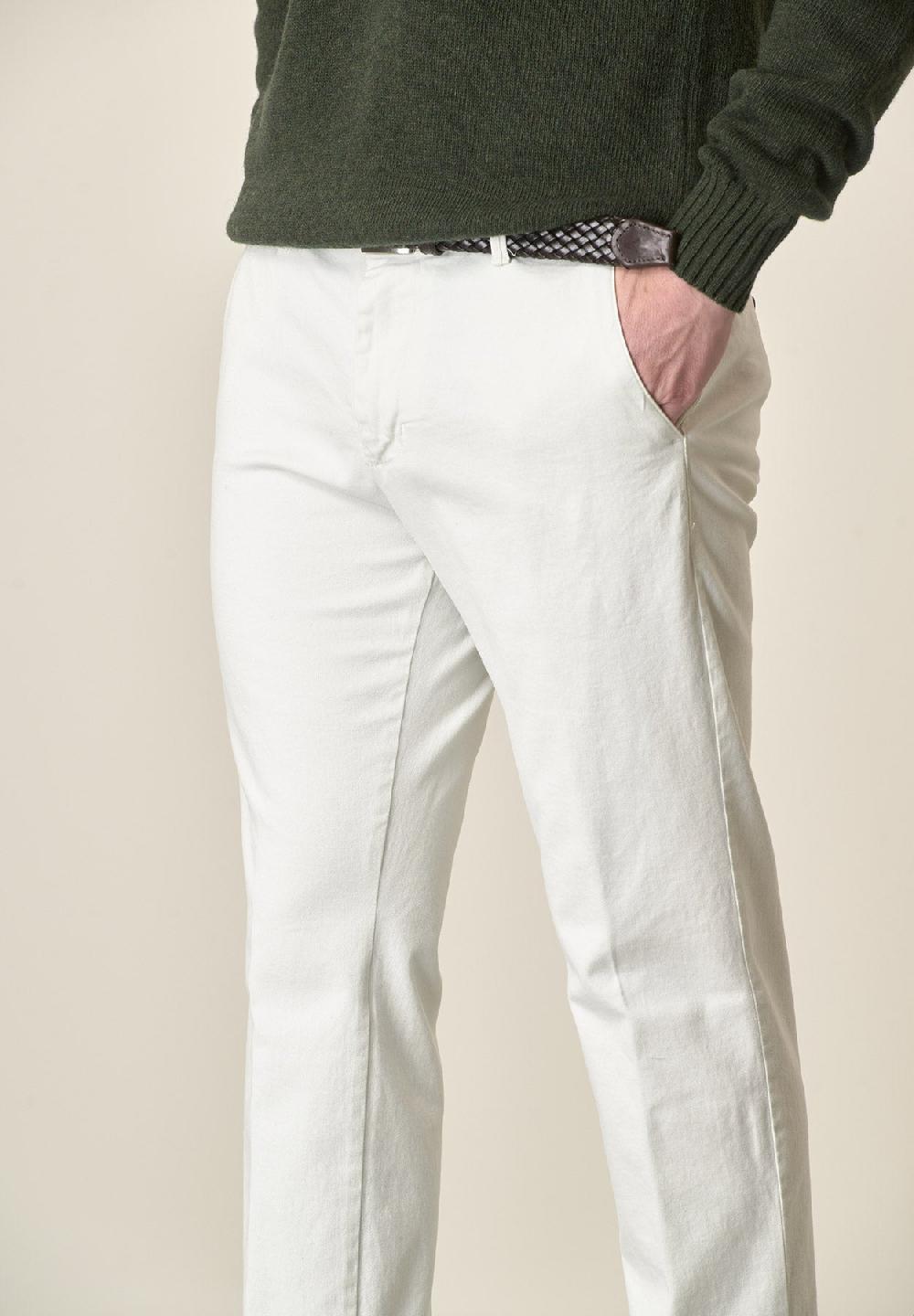 Angelico Pantalone panna gabardina cotone stretch slim fit Italy