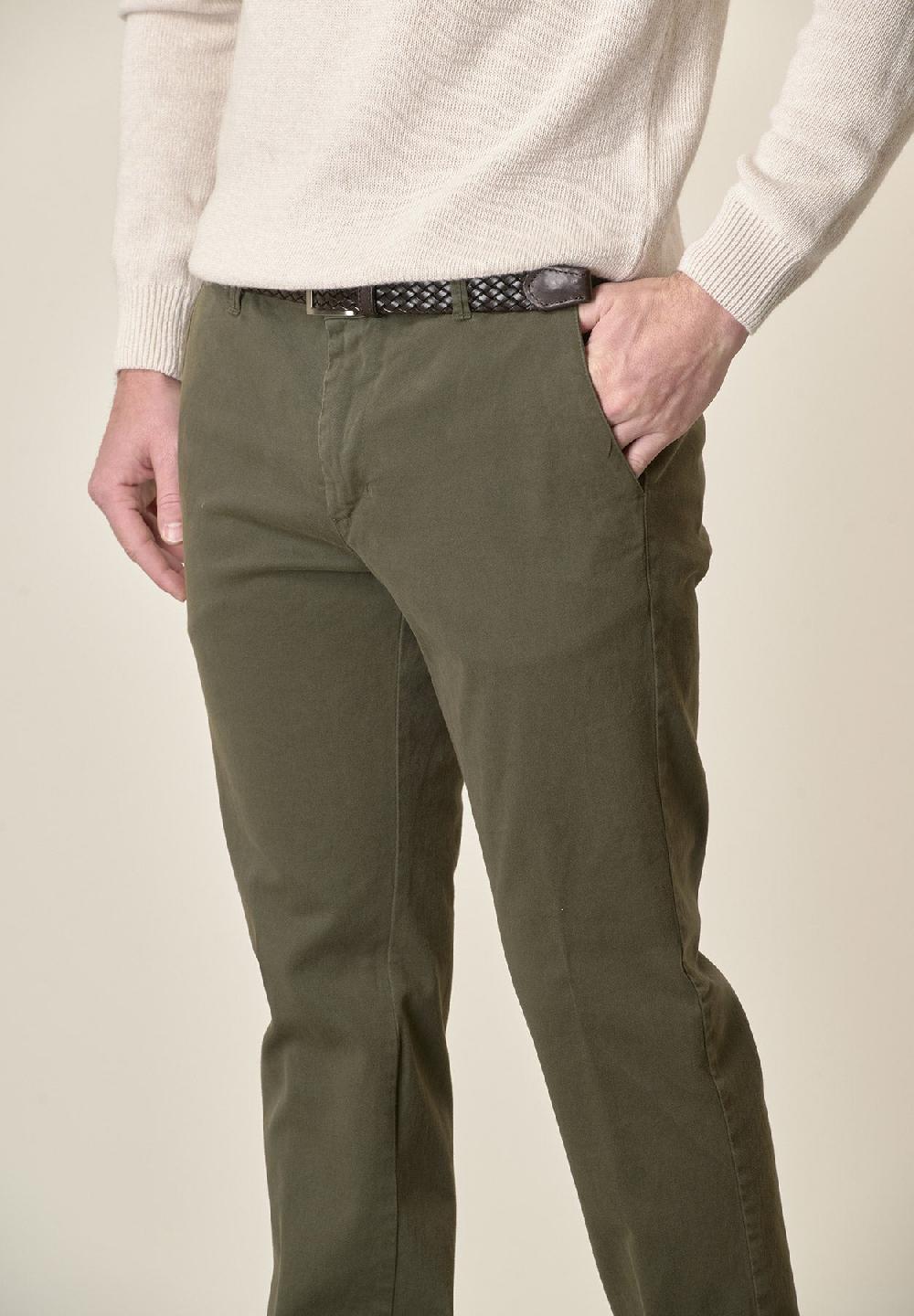 Angelico Pantalone verde militare gabardina cotone stretch slim fit Italia