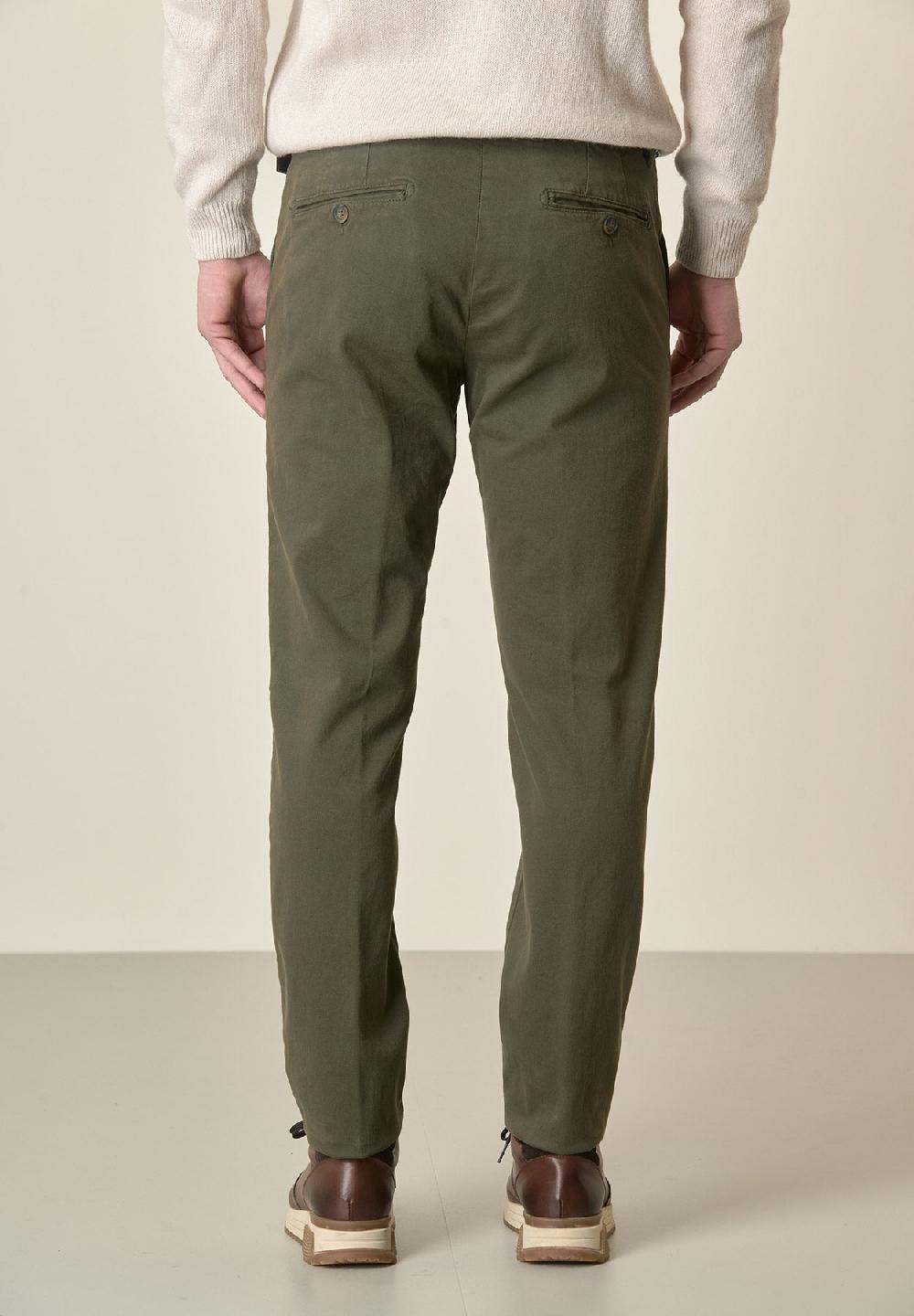 Angelico Pantalone verde militare gabardina cotone stretch slim fit Italia