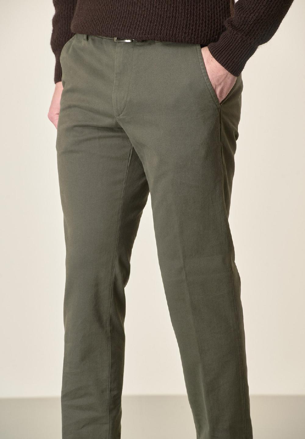 Angelico Pantalone verde militare sartoriale gabardina cotone regular fit In Linea