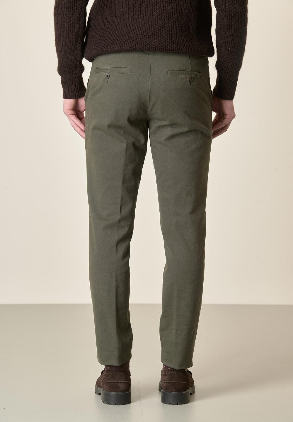 Angelico Pantalone verde militare sartoriale gabardina cotone regular fit In Linea