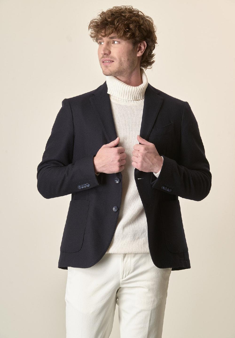 Angelico Giacca blu con pettorina lana vergine custom fit Soddisfazione Garantita